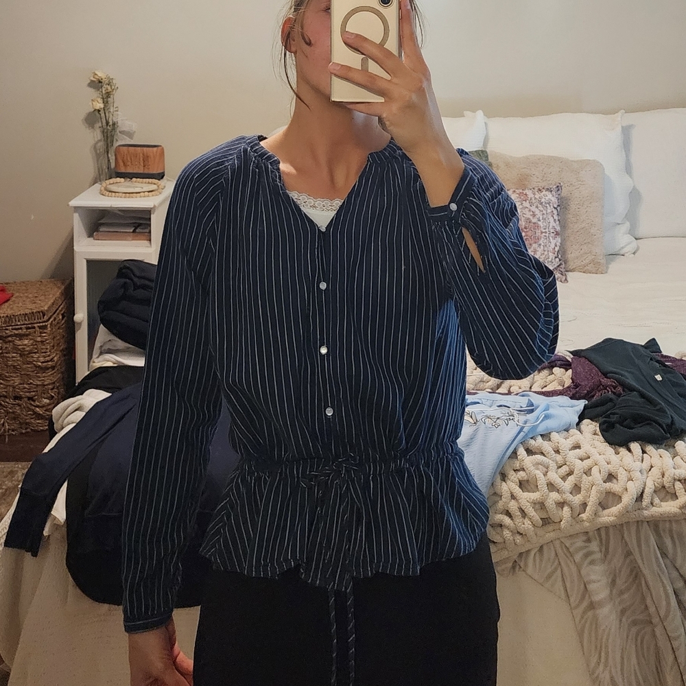 Navy Blue Stripe Top